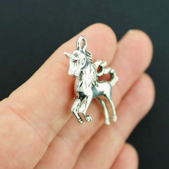 2 Unicorn Antique Silver Tone Charms 3D - SC7662