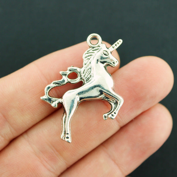 2 Unicorn Antique Silver Tone Charms 3D - SC7662