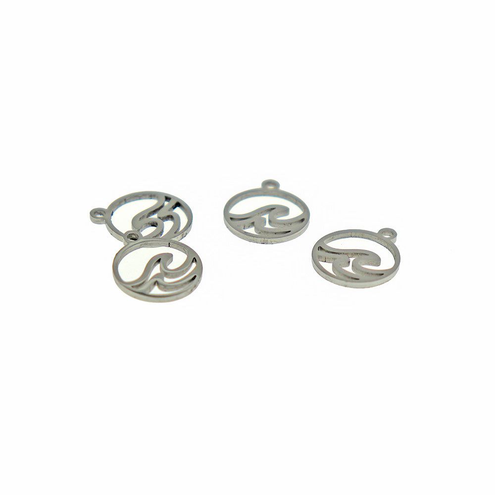 2 Wave Stainless Steel Charms 2 Sided - SSP499