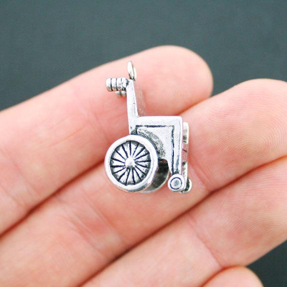2 Wheelchair Antique Silver Tone Charms 3D - SC5121
