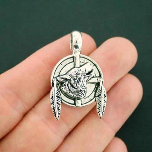 2 Wolf Antique Silver Tone Charms - SC7137