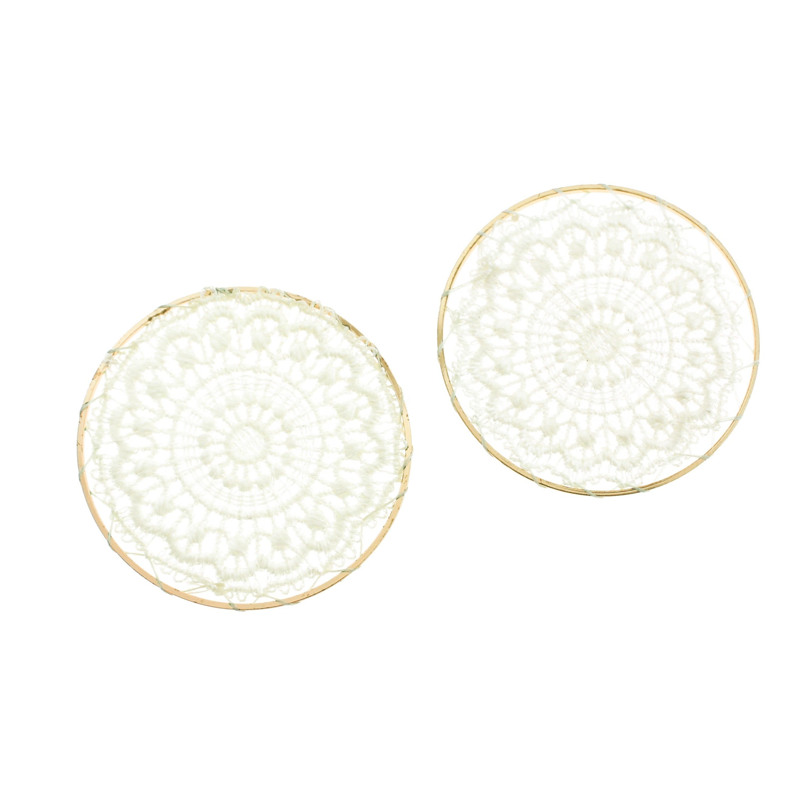 2 Woven Lace Flower Gold Tone Pendants - Choose Your Color!