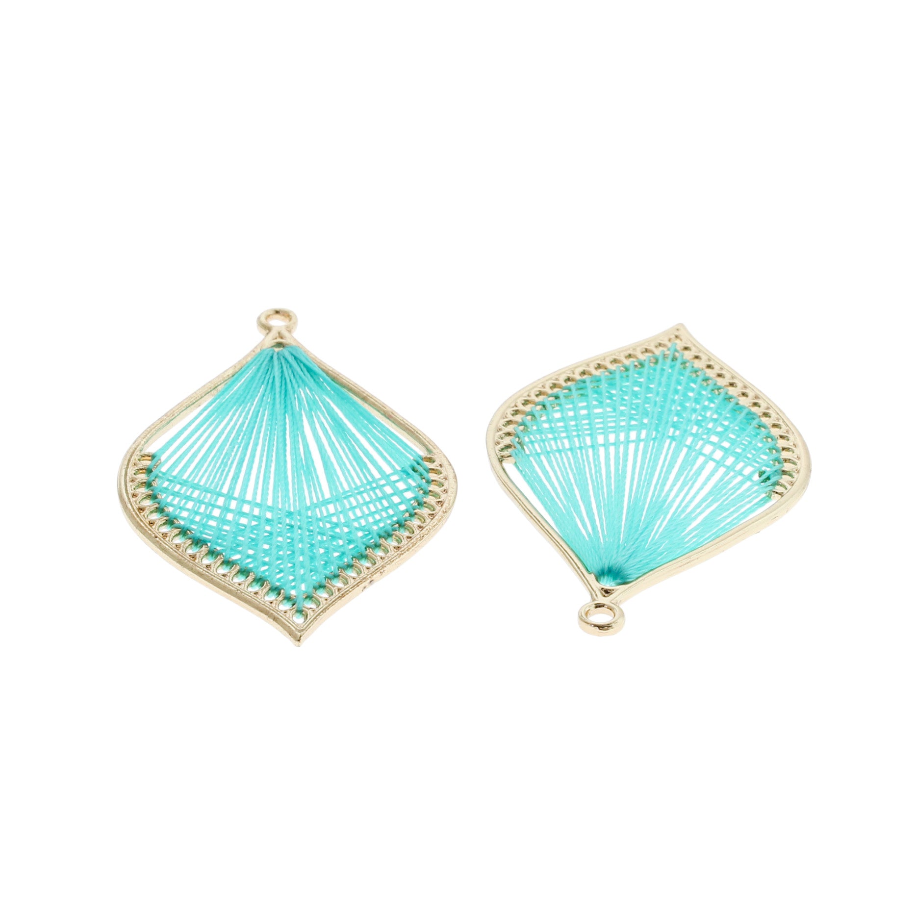 2 pendentifs dorés à la feuille tissée turquoise - TSP278