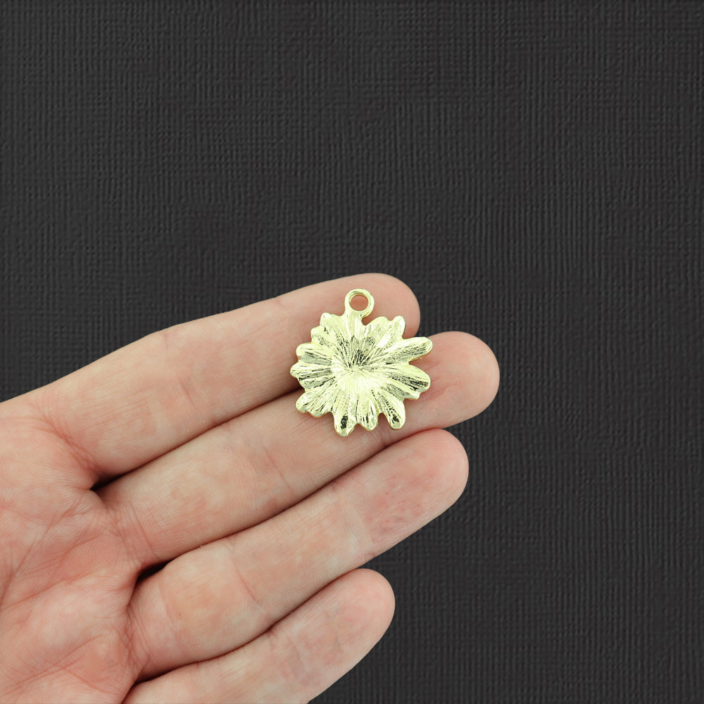 2 Yellow Flower Gold Tone Enamel Charms - E758