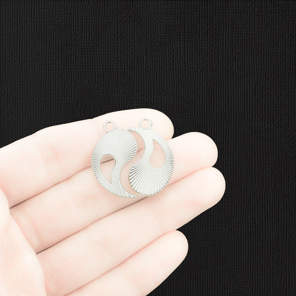 2 Yin Yang Silver Tone Enamel Charms 2 Piece Set - E1431