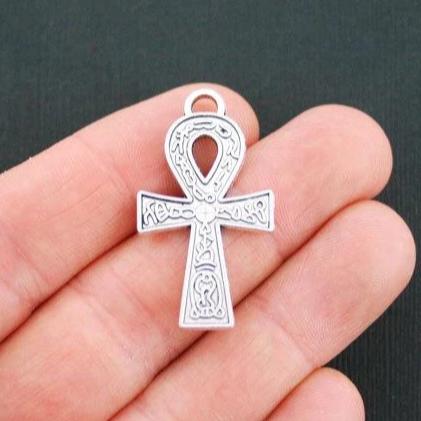 2 Ankh Antique Silver Tone Charms 2 Sided - SC5382