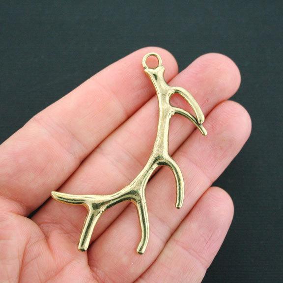 2 Antler Antique Gold Tone Charms 2 Sided - GC056