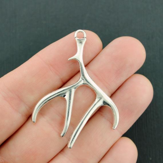 2 Antler Silver Tone Charms 2 Sided - SC2988