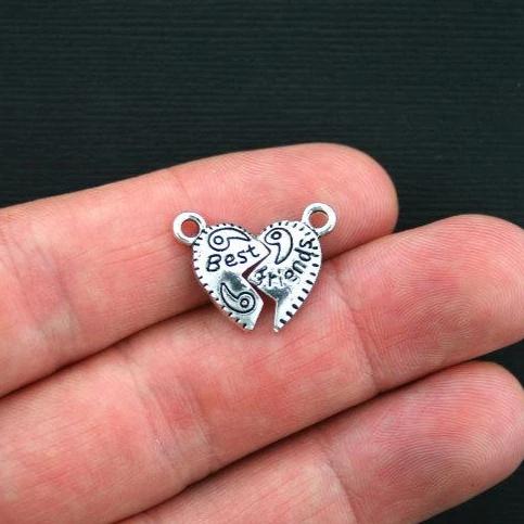 2 Best Friends Heart Antique Silver Tone Charms 2 Piece Set - SC2748