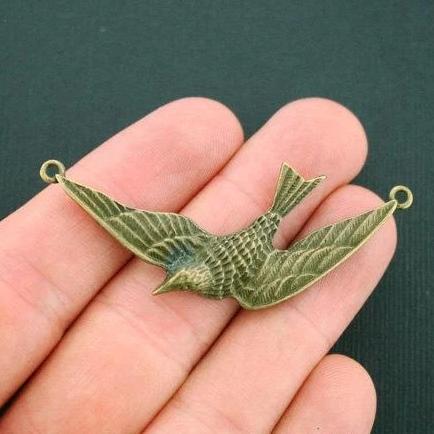 2 Bird Connector Antique Bronze Tone Charms - BC894