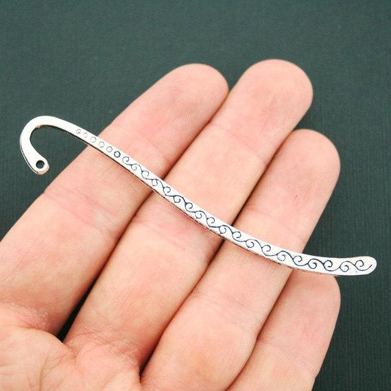 2 Bookmarks Antique Silver Tone Charms 2 Sided 85mm - SC5540