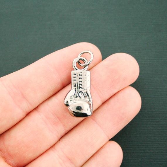 2 Boxing Glove Antique Silver Tone Charms 3D - SC6642