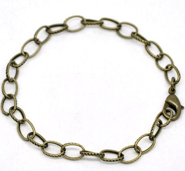 Bracelet chaîne câble ton bronze antique 7,7" - 5 mm - 2 bracelets - N030