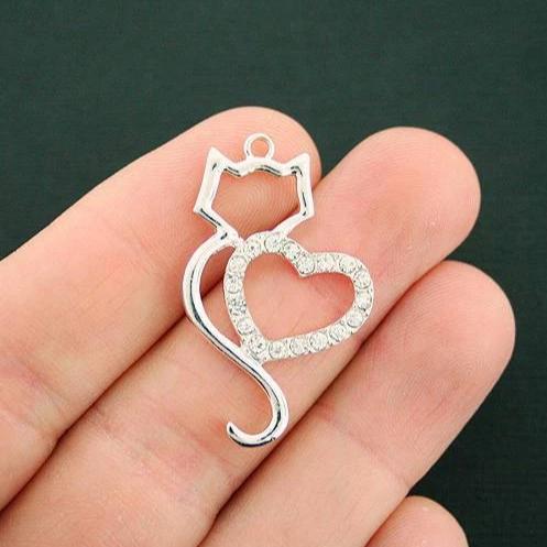 2 Cat Heart Charms Silver Tone Charms - SC7160