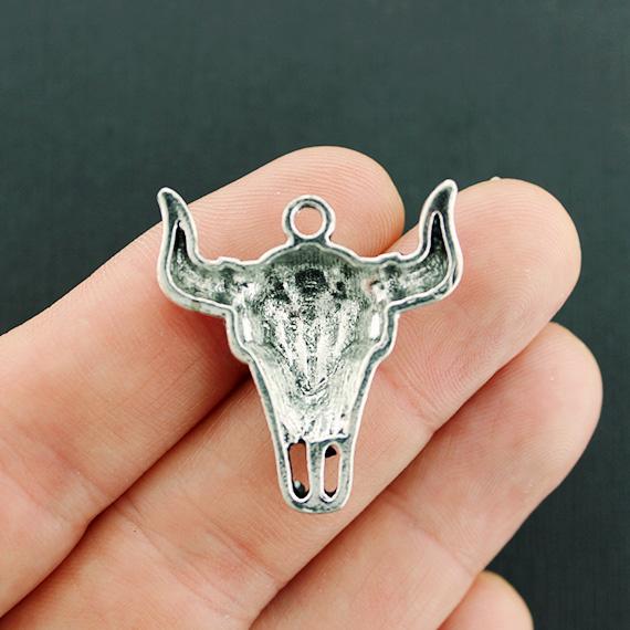 2 Cattle Skull Antique Silver Tone Charms - SC1128