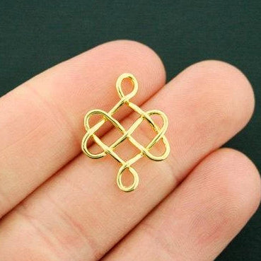 2 Celtic Knot Connector Gold Tone Charms 2 Sided - GC1069