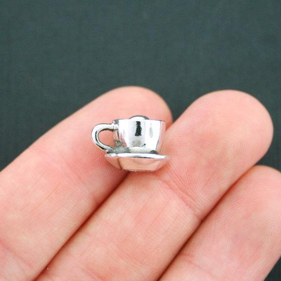 2 Coffee Antique Silver Tone Charms 3D - SC4723