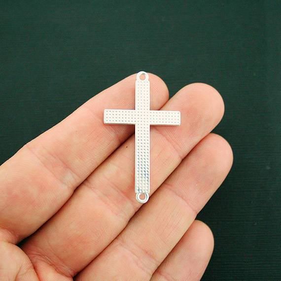 2 Cross Connector Silver Tone Charms With Inset Rhinestones - SC6795