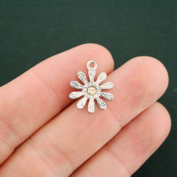 2 Daisy Silver and Gold Tone Charms - SC7439