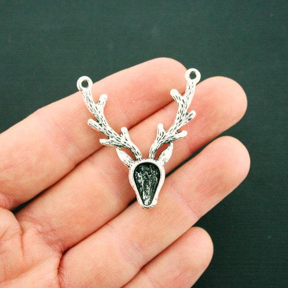 2 Deer Connector Antique Silver Tone Charms - SC6514