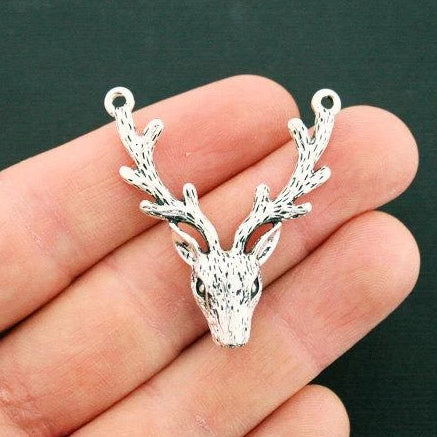2 Deer Connector Antique Silver Tone Charms - SC6514