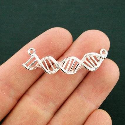 2 DNA Connector Silver Tone Charms 3D - SC6507