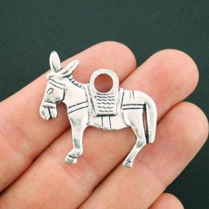2 Donkey Antique Silver Tone Charms 2 Sided - SC5546