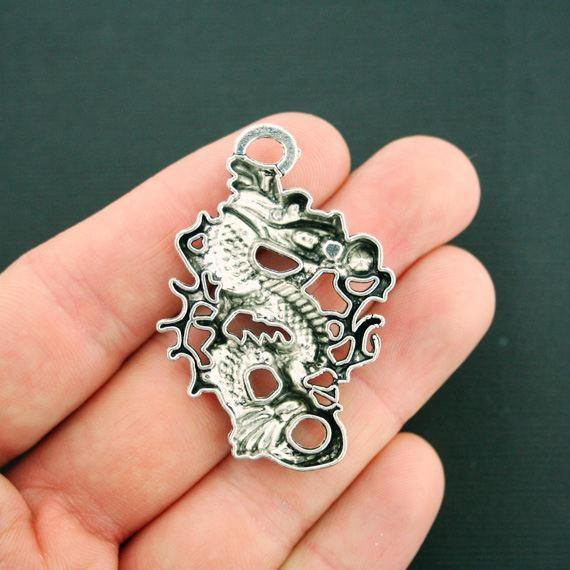 2 Dragon Antique Silver Tone Charms - SC5266