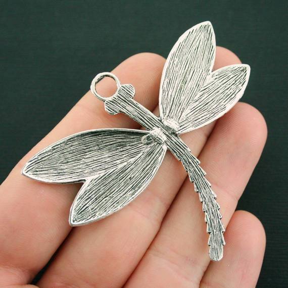 2 Dragonfly Antique Silver Tone Charms - SC4552