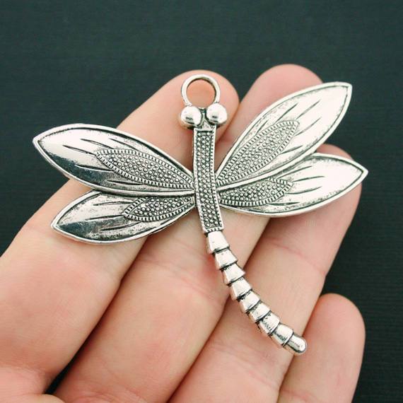 2 Dragonfly Antique Silver Tone Charms - SC4552