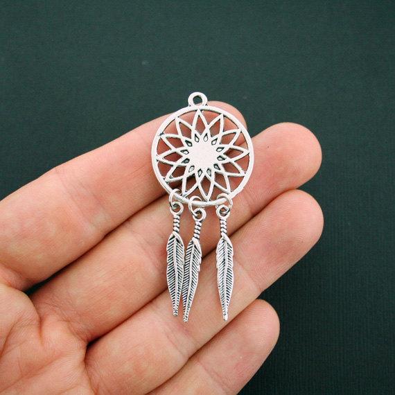 2 Dream Catcher Antique Silver Tone Charms with Imitation Turquoise - SC5780