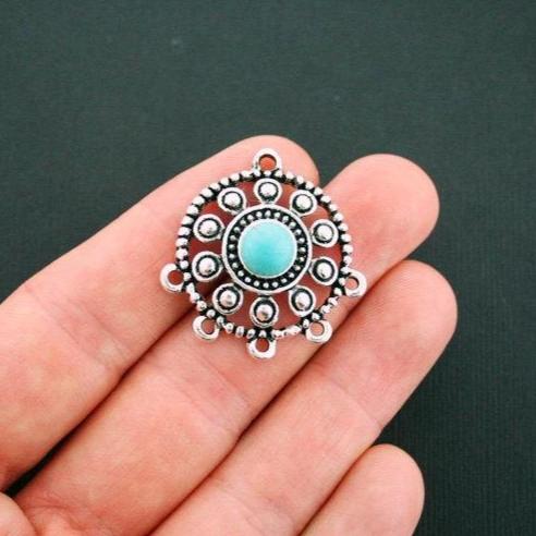 2 Dream Catcher Antique Silver Tone Charm With Imitation Turquoise - SC5812