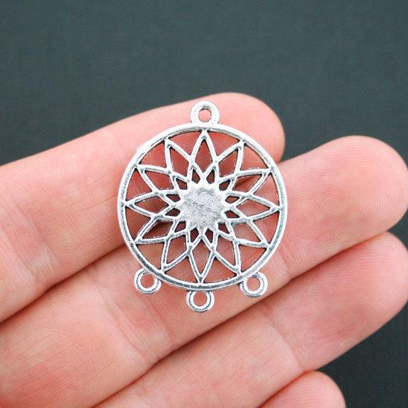 2 Dreamcatcher Connector Antique Silver Tone Charms With Imitation Turquoise - SC4943
