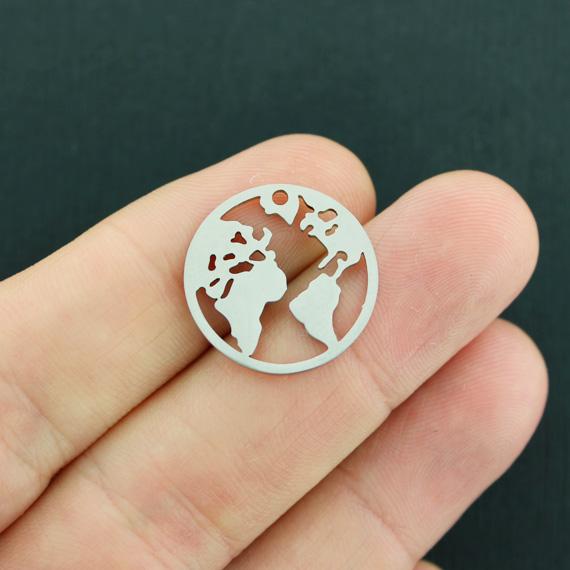 2 Earth Silver Tone Stainless Steel Charms 2 Sided - MT719
