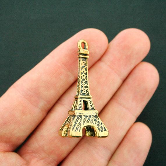 2 Eiffel Tower Antique Gold Tone Charms 3D - GC1033