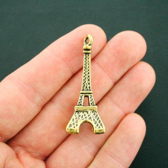 2 breloques dorées antiques Tour Eiffel 3D - GC1033