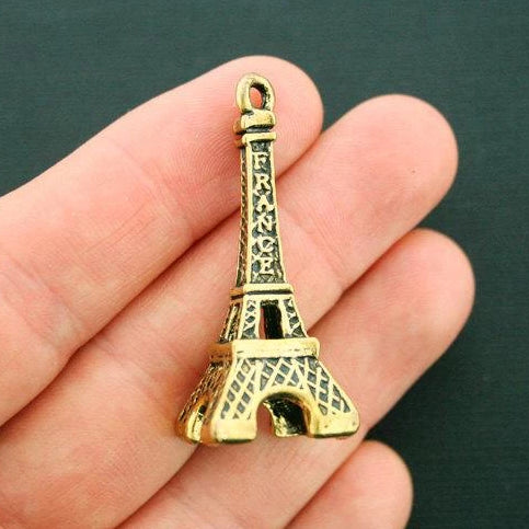 2 breloques dorées antiques Tour Eiffel 3D - GC1033