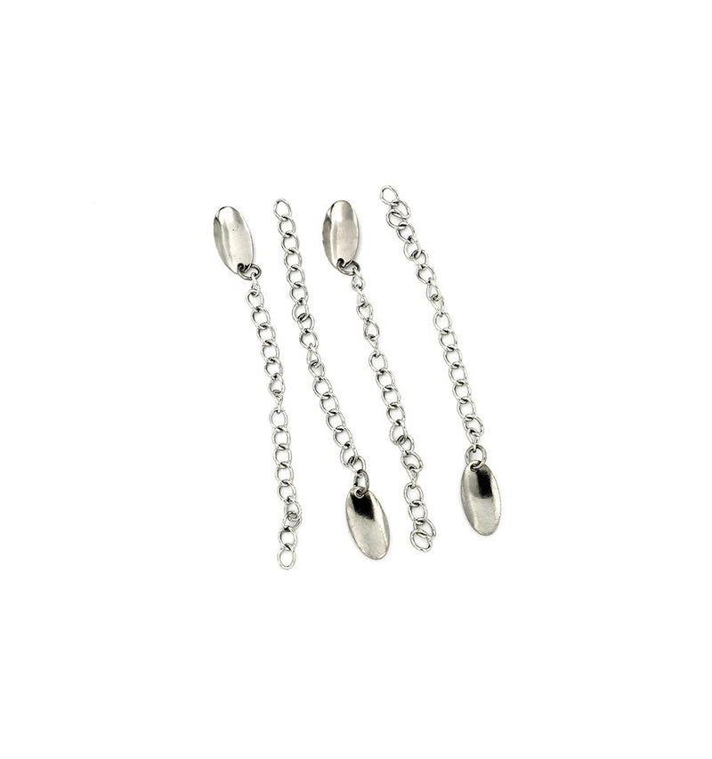 Silver Tone Extender Chains With Oval Drop - 61mm x 3.0mm - 2 Pieces - FD339