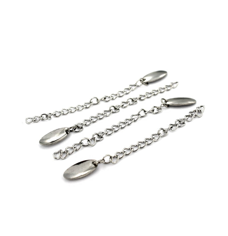 Silver Tone Extender Chains With Oval Drop - 61mm x 3.0mm - 2 Pieces - FD339