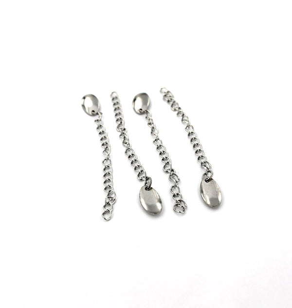 Chaînes d'extension argentées avec goutte ovale - 61 mm x 3,0 mm - 2 pièces - FD339