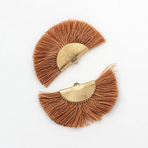 SALE Fan Tassels - Gold Tone and Rose Brown - 2 Pieces - Z783