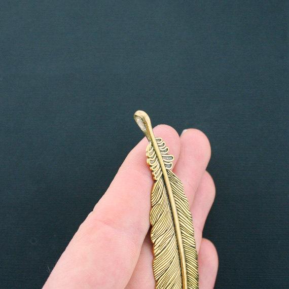 2 Feather Antique Gold Tone Charms 2 Sided - GC936