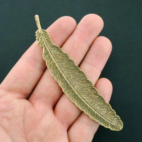 2 Feather Antique Gold Tone Charms 2 Sided - GC936
