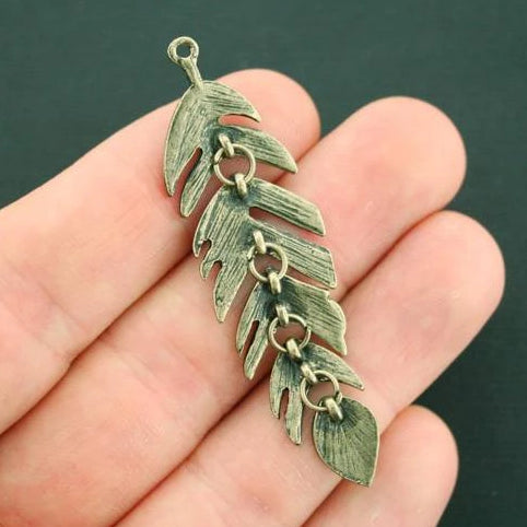 2 Feather Antique Bronze Tone Charms 2 Sided - BC1703