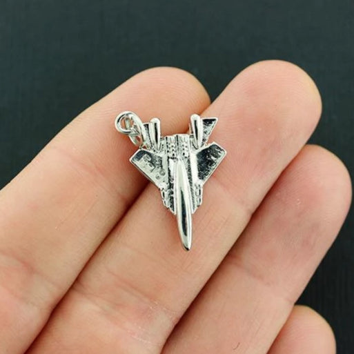 2 Fighter Jet Antique Silver Tone Charms 2 faces - SC1572