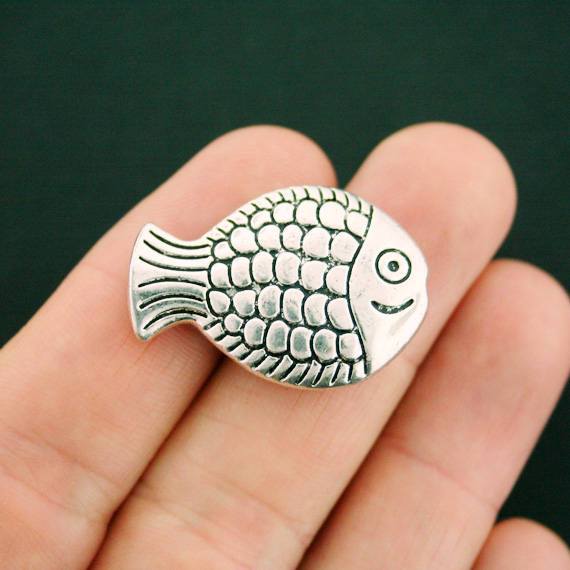 Fish Spacer Beads 31mm x 21mm - Silver Tone - 2 Beads - SC7361