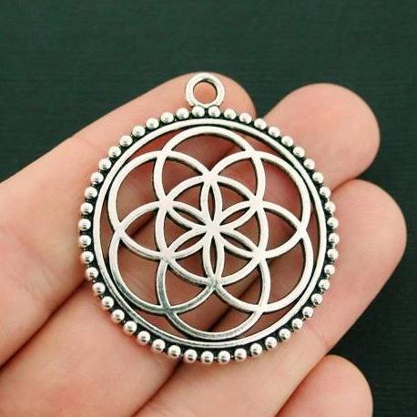 2 Flower of Life Antique Silver Tone Charms - SC7517
