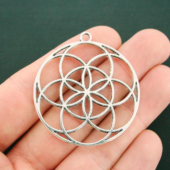 2 Flower of Life Antique Silver Tone Charms - SC7527