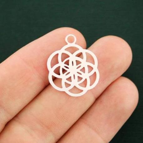 2 Flower of Life Silver Tone Charms 2 Sided - SC6666