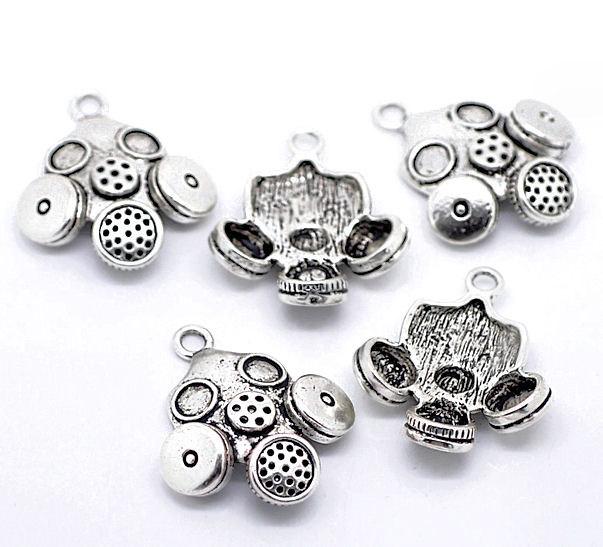 2 Gas Mask Antique Silver Tone Charms - SC1526